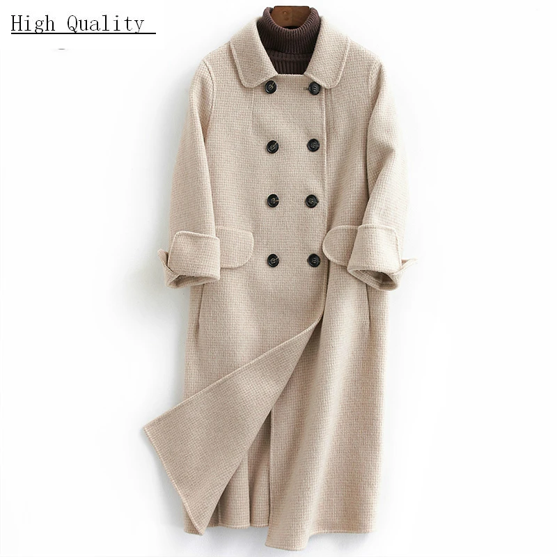 

Autumn Winter Wool Coat Women Double Breasted Coats Female Alpaca Long Jackets Sided Woolen Spring Pink Overcoat LWL1314