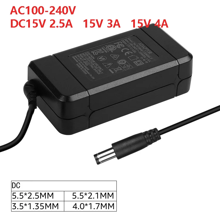 AC100-240V DC15V2.5A 3A 4A multi-function Multiple socket options power adapter 15v desktop power supply 1PCS
AC100-240V DC15V2.5A 3A 4A multi-function Multiple socket options power adapter 15v desktop power supply 1PCS
