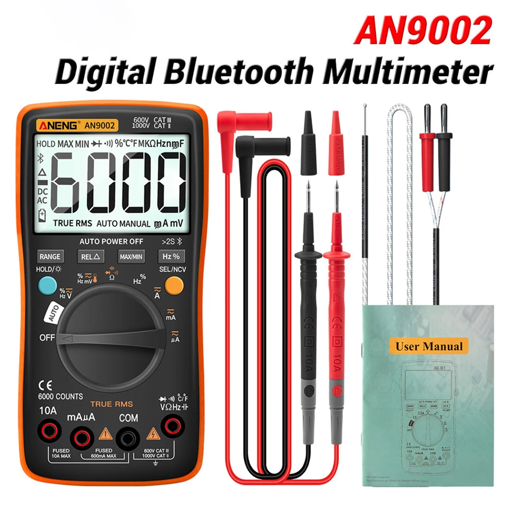 ANENG AN9002 Bluetooth Digital Multimeter 6000 Counts Professional MultimetroTrue RMS AC/DC Current Voltage Tester Auto-Range
ANENG AN9002 Bluetooth Digital Multimeter 6000 Counts Professional MultimetroTrue RMS AC/DC Current Voltage Tester Auto-Range