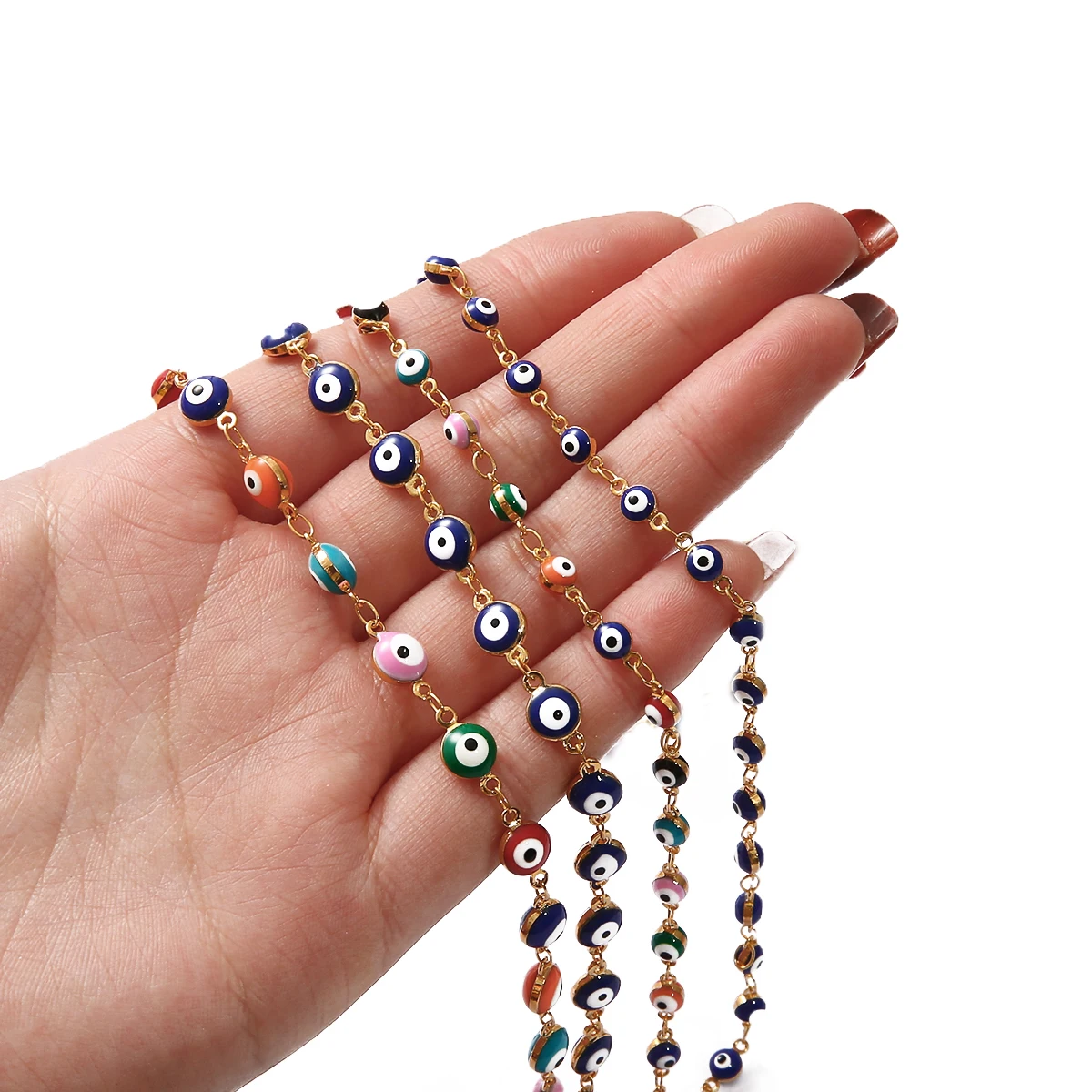 18K Gold 50cm Copper Chain Stainless Steel Jewelry Devil's Eye Black Oil Dripping Handmade Chain Women's Fashion Bracelet
18K Gold 50cm Copper Chain Stainless Steel Jewelry Devil's Eye Black Oil Dripping Handmade Chain Women's Fashion Bracelet