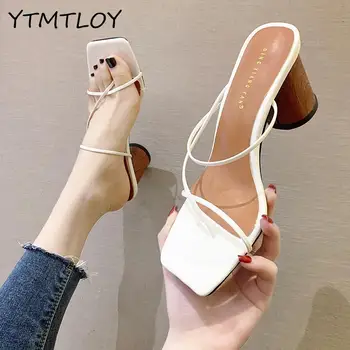 White black strappy heels slippers women high heels flip flops square toe slides party shoes new Zapatista De Mujer De Marca 
White black strappy heels slippers women high heels flip flops square toe slides party shoes new Zapatista De Mujer De Marca