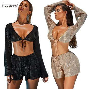 2020 Women New Summer Sequins Tie Up V-neck Crop Top & Shorts Suit Two Piece Set Night Club Sexy Beach Party Tracksuit
2020 Women New Summer Sequins Tie Up V-neck Crop Top & Shorts Suit Two Piece Set Night Club Sexy Beach Party Tracksuit