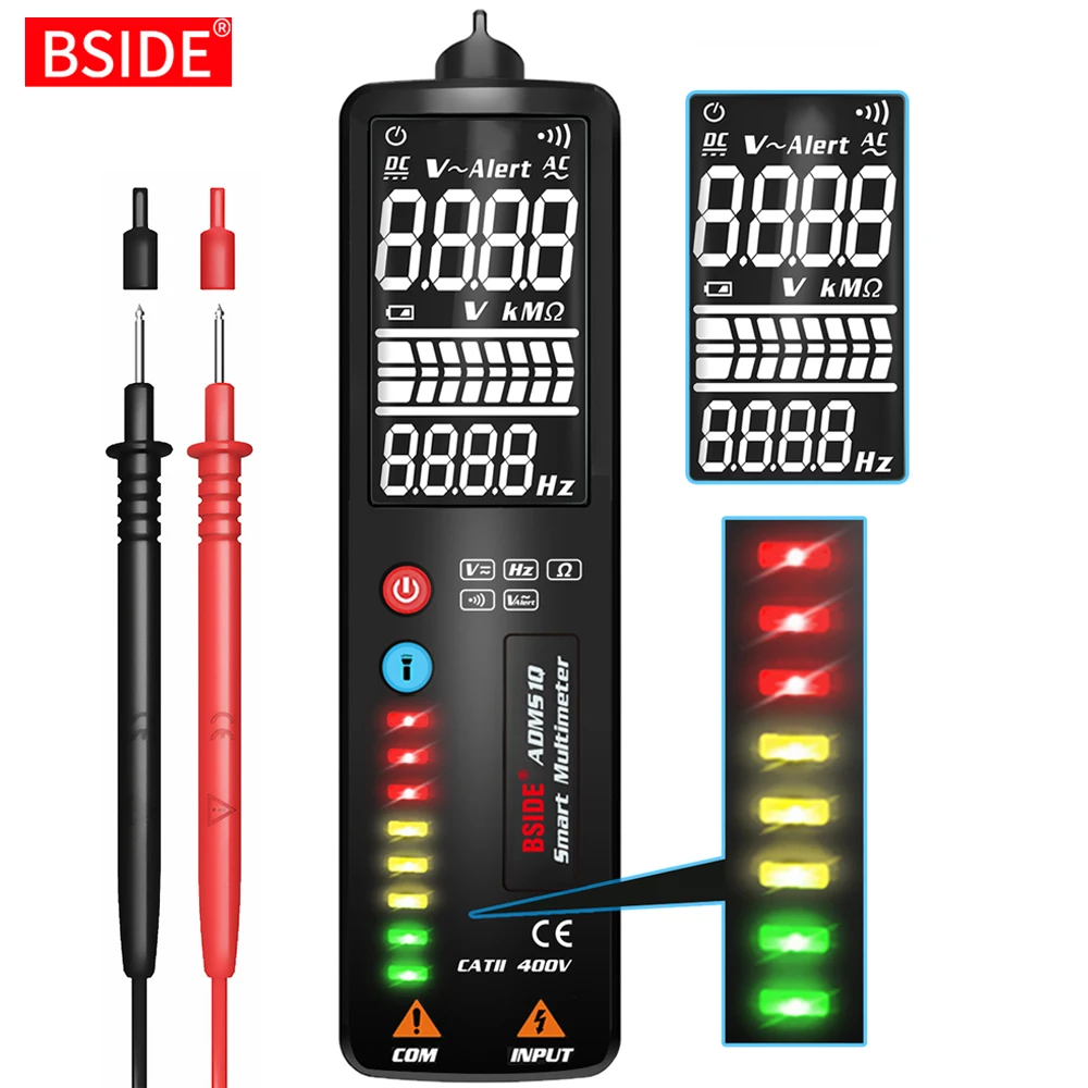 Smart Digital Multimeter 2.4"LCD Voltage Indicator Tester BSIDE ADMS1A/Q Portable DC AC Voltage Ohm Continuity Hz NCV test Tool
Smart Digital Multimeter 2.4"LCD Voltage Indicator Tester BSIDE ADMS1A/Q Portable DC AC Voltage Ohm Continuity Hz NCV test Tool