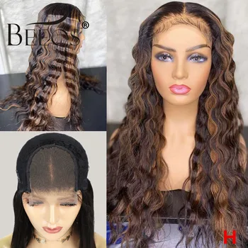 

Beeos Highlight Colored Deep Wave Wig Brésilien Remy Perruques de cheveux humains 4 × 4 Perruque Lace Closure Pre Pucked