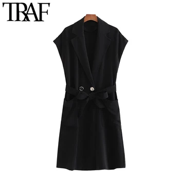 TRAF Women Fashion Office Wear Double Breasted With Belt Waistcoat Vintage Sleeveless Female Vest Outerwear Chic Tops 
TRAF Women Fashion Office Wear Double Breasted With Belt Waistcoat Vintage Sleeveless Female Vest Outerwear Chic Tops
