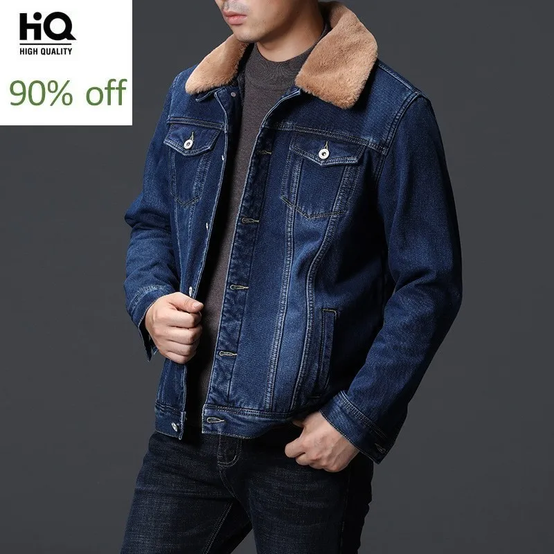 Winter New Brand Thick Warm Fleece Lining Mens Denim Jackets Long Sleeve Single Breasted Faux Fur Collar Casual Coats Plus Size 
Winter New Brand Thick Warm Fleece Lining Mens Denim Jackets Long Sleeve Single Breasted Faux Fur Collar Casual Coats Plus Size