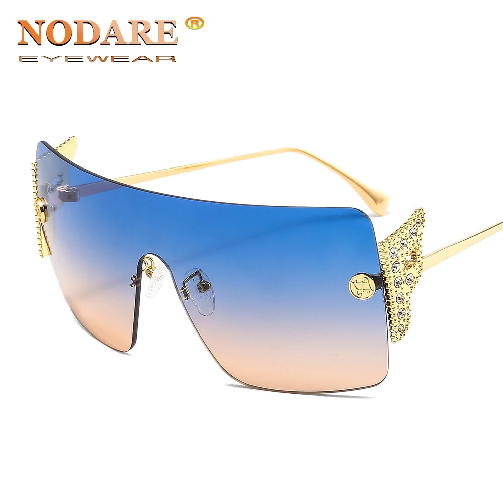 

2021 New Women Brand Designer Rimless Lens Sunglasses Gradient Large Big Shades Eyewear Wings With Diamonds