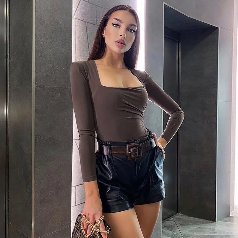 Padded Shoulder Bodysuit Women Long Sleeve Body Sexy Low Cut Bodycon Women's Jumpsuit 2021 Slim Square Collar Streetwear Outfits Padded Shoulder Bodysuit Women Long Sleeve Body Sexy Low Cut Bodycon Women's Jumpsuit 2021 Slim Square Collar Streetwear Outfits