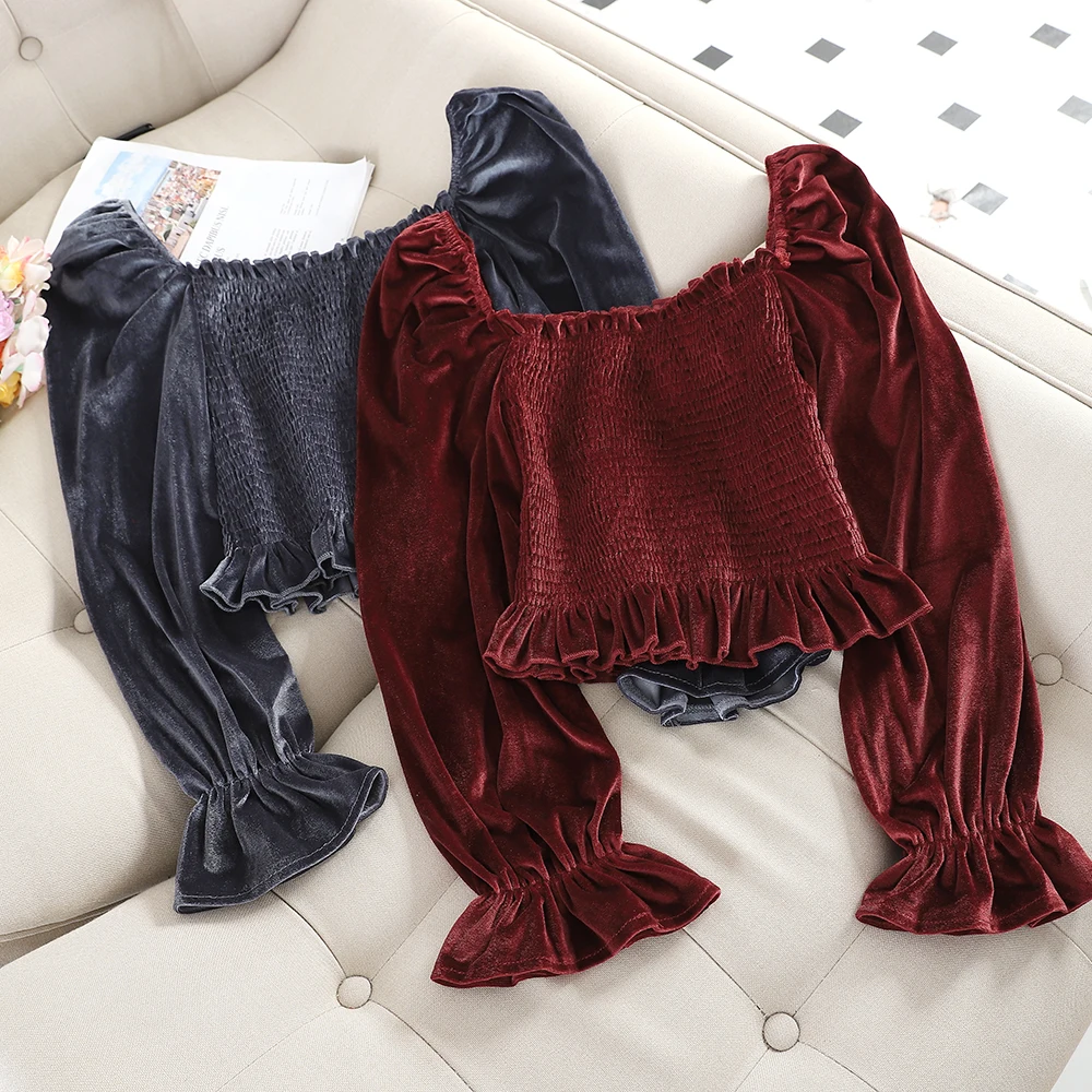 Velour Blouse Elegant puff sleeve square neck Blusas Mujer Long Sleeve Women Tops Casual Ladies Shirts blouses 
Velour Blouse Elegant puff sleeve square neck Blusas Mujer Long Sleeve Women Tops Casual Ladies Shirts blouses