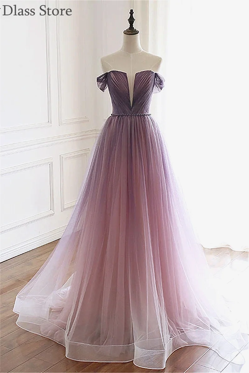Black And Purple Evening Dress Gradient Off Shoulder A-line Floor Length Elegant Pleat Backless Prom Dress 
Black And Purple Evening Dress Gradient Off Shoulder A-line Floor Length Elegant Pleat Backless Prom Dress