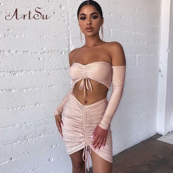 ArtSu Off Shoulder Sexy Crop Glitter Long Sleeve Mini Dress Tops Drawstring Ruched Sets ASDR60455
ArtSu Off Shoulder Sexy Crop Glitter Long Sleeve Mini Dress Tops Drawstring Ruched Sets ASDR60455