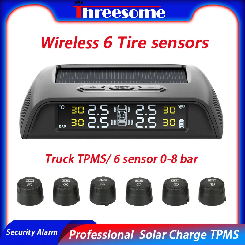 Truck TPMS Tire Pressure Sensor Monitoring System 6 sensor 0-8 bar tpms Solar Power Auto Security Alarm Pressure Control System
Truck TPMS Tire Pressure Sensor Monitoring System 6 sensor 0-8 bar tpms Solar Power Auto Security Alarm Pressure Control System