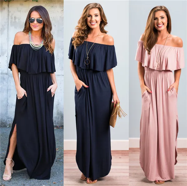 2018 Summer Europe And America Hot Selling Long Sleeve off-Shoulder shuang kai cha Pocket Long Dress
2018 Summer Europe And America Hot Selling Long Sleeve off-Shoulder shuang kai cha Pocket Long Dress
