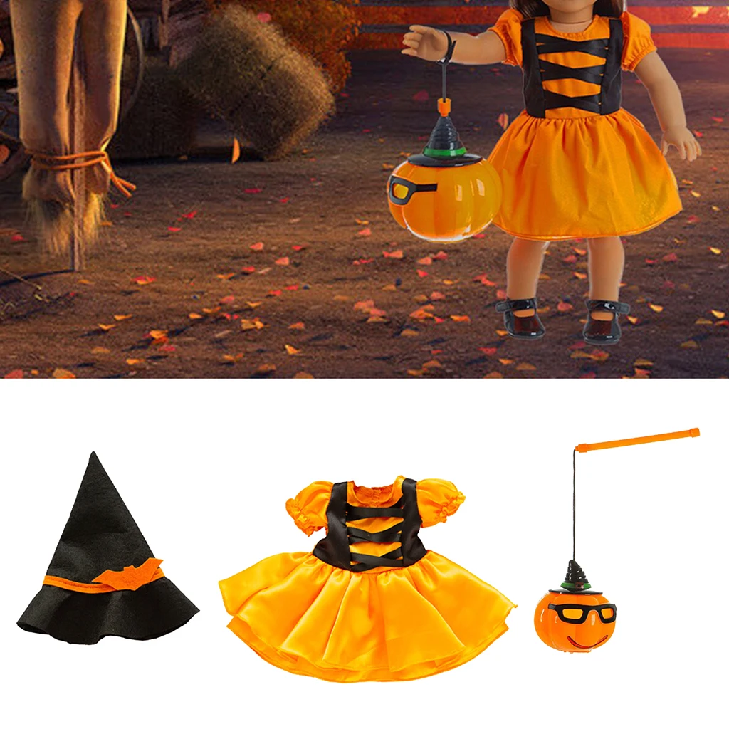 18 Inch American Doll Halloween Clothes Dress and Hat, Beautiful Pumpkin Lantern for 18 Inch Doll, Generation Doll 18 Inch American Doll Halloween Clothes Dress and Hat, Beautiful Pumpkin Lantern for 18 Inch Doll, Generation Doll