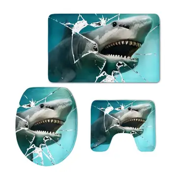 3pcs Cool Shark Design Toilet Seat Cover and Rug U-sharp Toilette Mat Bathroom Accessories Set Soft Wc Mat Inodoro Cuvette Decor