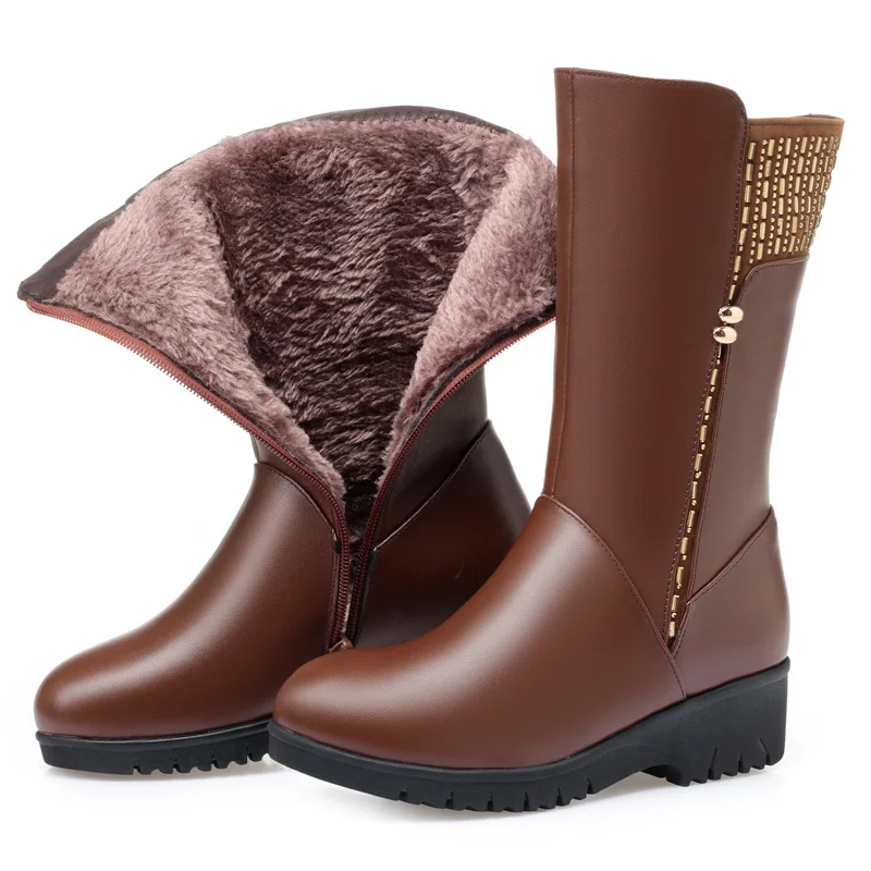 Wool Women's Boots Slanted Heel Middle Boots Flat Shoes Soft Bottom Middle-aged Mom Cotton Boots Large Size 41 Cotton-padded Sho
Wool Women's Boots Slanted Heel Middle Boots Flat Shoes Soft Bottom Middle-aged Mom Cotton Boots Large Size 41 Cotton-padded Sho