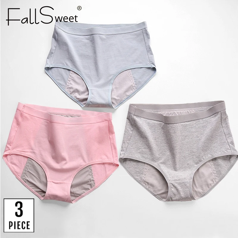 

FallSweet 3 pcs/pack ! Plus Size Period Panties LeakProof Menstrual Underwear Women Cotton Physiological Briefs High Waist Panty