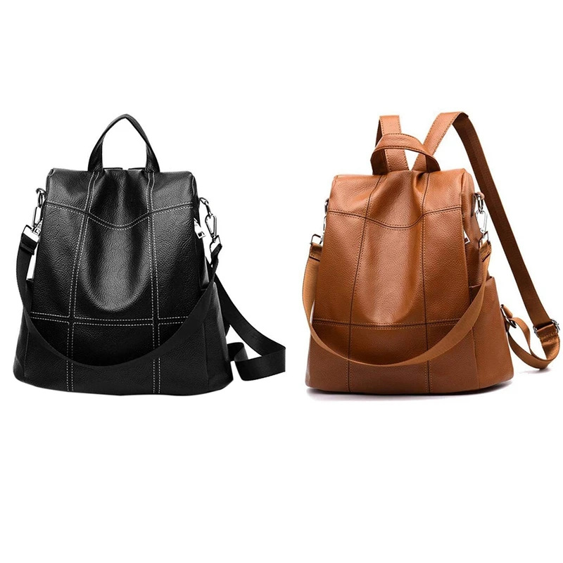 2 Pcs Women Backpack Purse Waterproof Pu Leather Anti-Theft Rucksack Fashion School Shoulder Bag, Black & Brown
2 Pcs Women Backpack Purse Waterproof Pu Leather Anti-Theft Rucksack Fashion School Shoulder Bag, Black & Brown