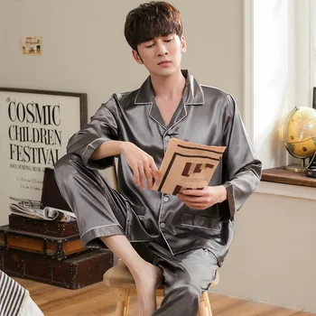 Pajamas Men Spring Summer Summer Silk Viscose Long Sleeve Clothing Spring and Autumn Thin Imitated Silk Fabric Gray Suit
Pajamas Men Spring Summer Summer Silk Viscose Long Sleeve Clothing Spring and Autumn Thin Imitated Silk Fabric Gray Suit