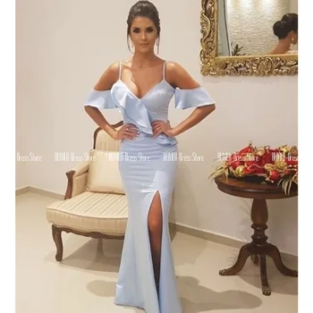 Light Blue Cold Shoulder Mermaid Prom Dresses Elegant Side Slit Formal Evening Dress Party Satin Floor Length Vestidos De Gala 
Light Blue Cold Shoulder Mermaid Prom Dresses Elegant Side Slit Formal Evening Dress Party Satin Floor Length Vestidos De Gala