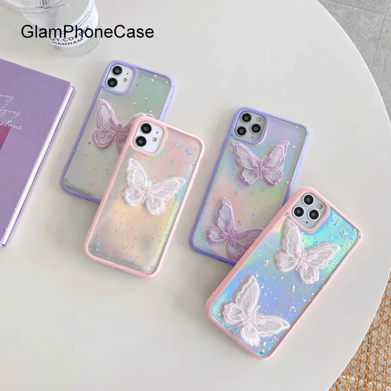 Чехол GlamPhone флуоресцентная бабочка чехол для iPhoneSE 2 11Pro/Max X XS Max XR мягкий