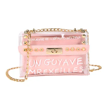 2020Summer Fashion New Handbag High quality PVC Transparent Women bag Sweet Printed Letter Square Phone bag Chain Shoulder bag 
2020Summer Fashion New Handbag High quality PVC Transparent Women bag Sweet Printed Letter Square Phone bag Chain Shoulder bag