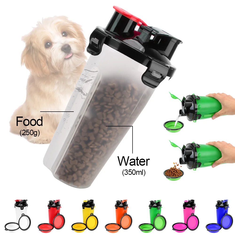 

Портативный дозатор воды для домашних животных, складная уличная миска для питья, 2 в 1, складная бутылка для воды для собак, кошек