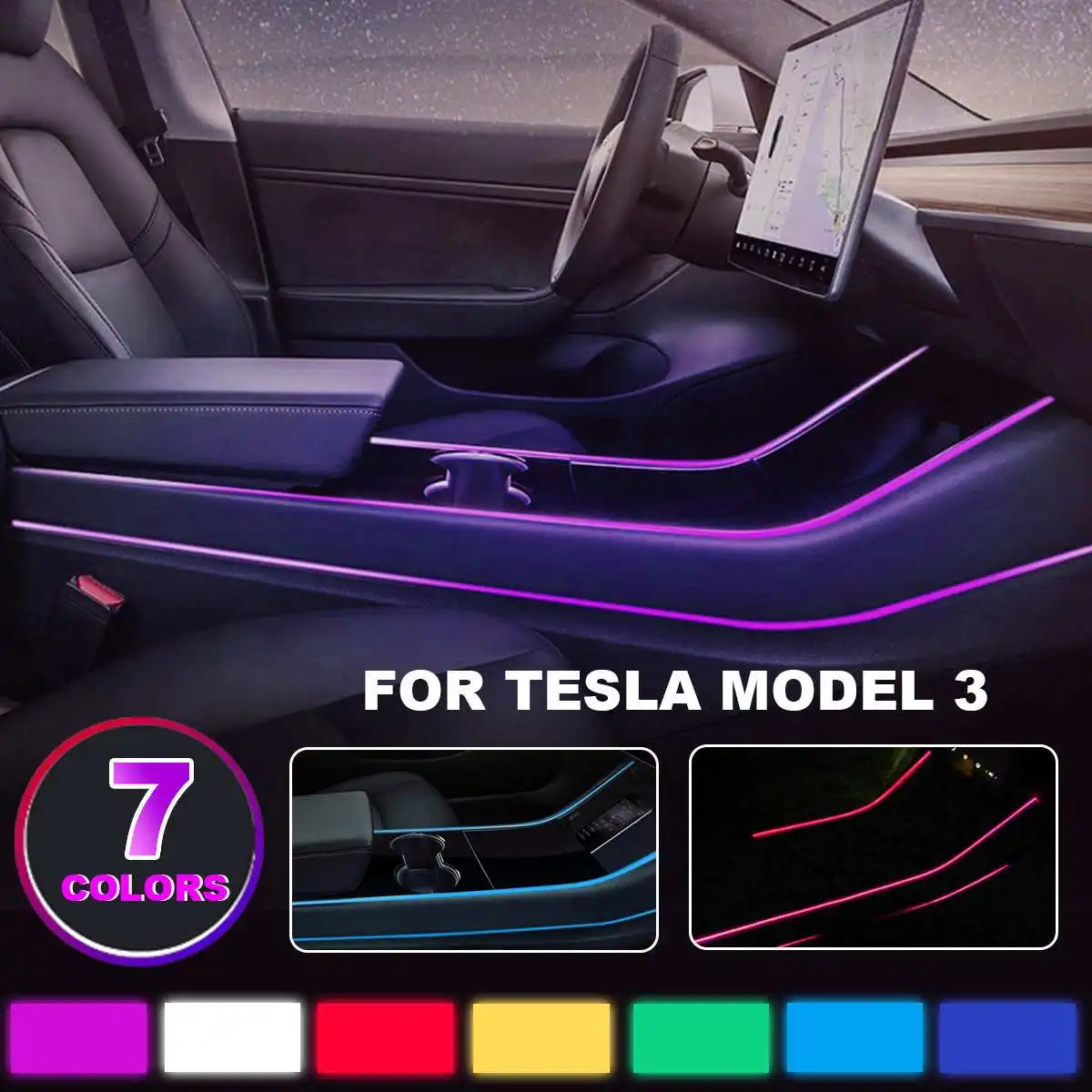 Modification Car Interior Atmosphere Seven Color LED Light Modification In the Control Accessories for Tesla model 3
Modification Car Interior Atmosphere Seven Color LED Light Modification In the Control Accessories for Tesla model 3