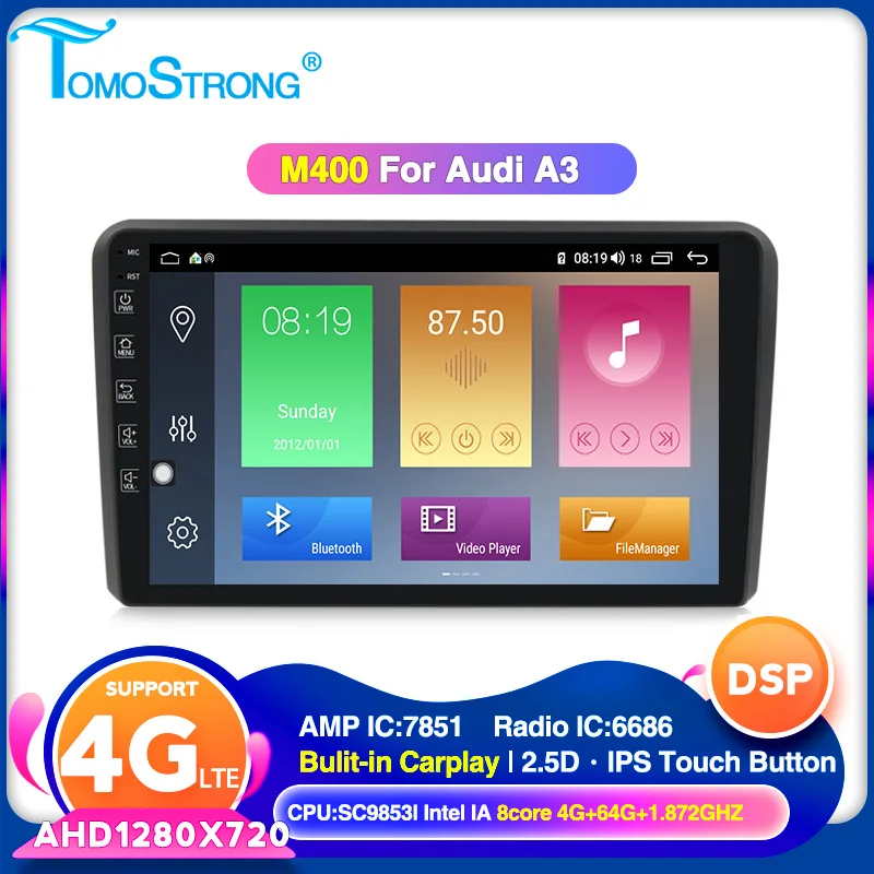 Фото TOMOSTRONG 9 inch Android 10 4GB 64GB car multimedia player for Audi A3 S3 2003-2013 2din radio GPS navigation | Автомобили и