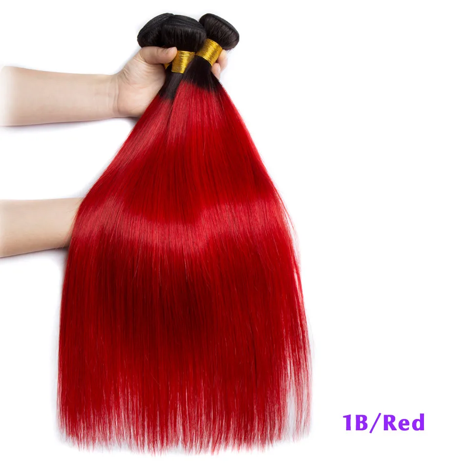 1B 99j Red Blonde Brazilian Straight Hair Bundles With Closure Ombre Remy Human Brazilian Hair Weave Bundle With Closure
