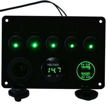 For Car Marine Truck RV ATV Boat 5 Gang Rocker Toggle Switch Panel 2USB Voltmeter Green LED Multi-function Waterproof Mayitr
For Car Marine Truck RV ATV Boat 5 Gang Rocker Toggle Switch Panel 2USB Voltmeter Green LED Multi-function Waterproof Mayitr