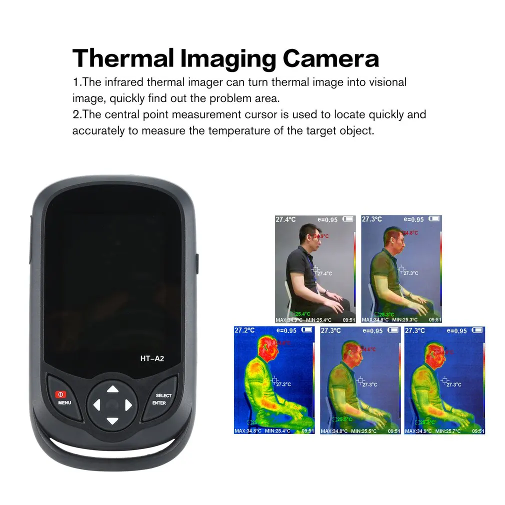 HT-A2 3.2 inch Digital IR Thermal Imaging Camera 0.3MP Full View TFT Screen Infrared thermometer Thermal Imager Camera Detector
HT-A2 3.2 inch Digital IR Thermal Imaging Camera 0.3MP Full View TFT Screen Infrared thermometer Thermal Imager Camera Detector