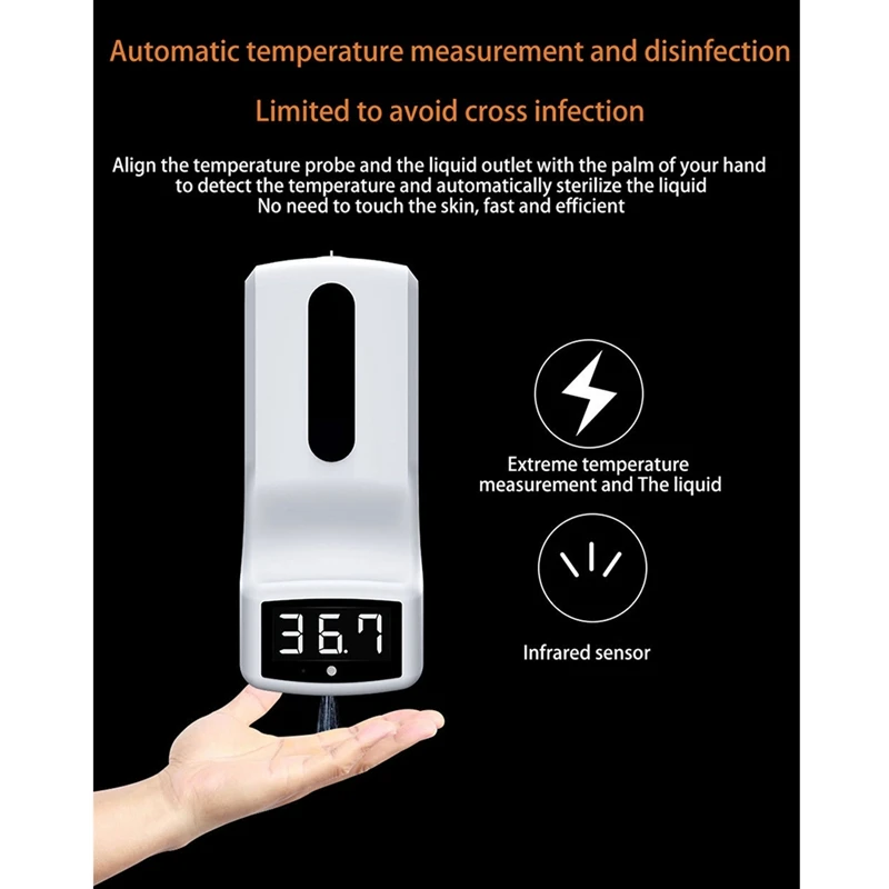 2 in 1 Infrared Thermometer K9 Automatic Soap Dispenser Palm Temperature Measurement and Disinfection Integrated Machine
2 in 1 Infrared Thermometer K9 Automatic Soap Dispenser Palm Temperature Measurement and Disinfection Integrated Machine