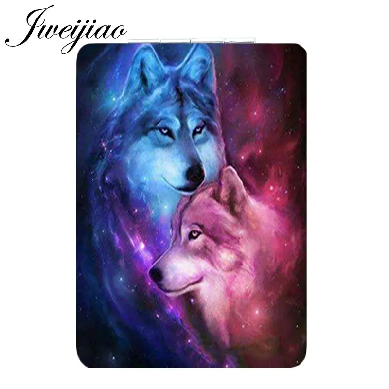 

Youhaken Wolf Pattern Multi-shape Personality Fashion Pocket Mirror Folding Leather PU Portable Popular Makeup Mirror