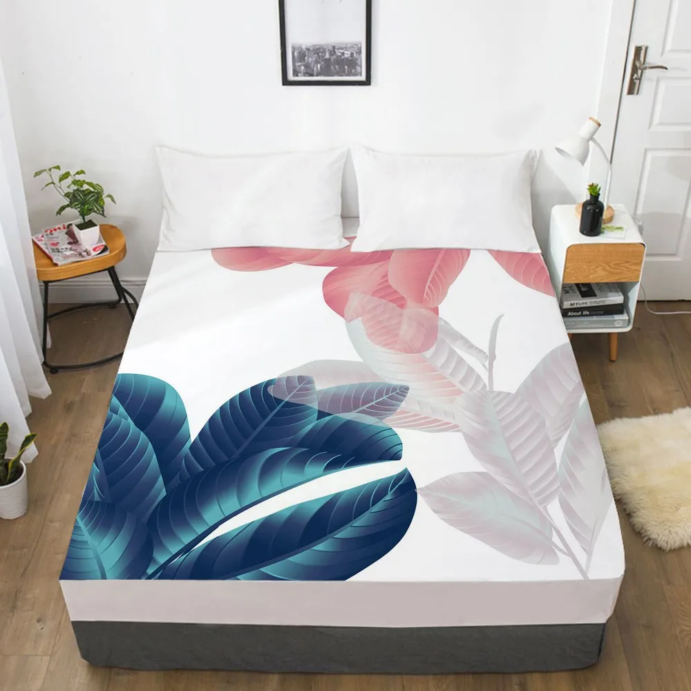 

1 PCS 3D Printed Estheticism Leaves Soft Fitted sheet With Elastic Band solid Bed Sheet Cover-Wrinkle Abrasion Resistant Sheets