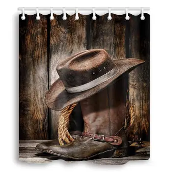 Western Farmhouse Shower Curtain, Rustic Cowboy Leather Boots with Hat on Wooden Shower Curtain Bathroom with Hooks Waterproof
Western Farmhouse Shower Curtain, Rustic Cowboy Leather Boots with Hat on Wooden Shower Curtain Bathroom with Hooks Waterproof
