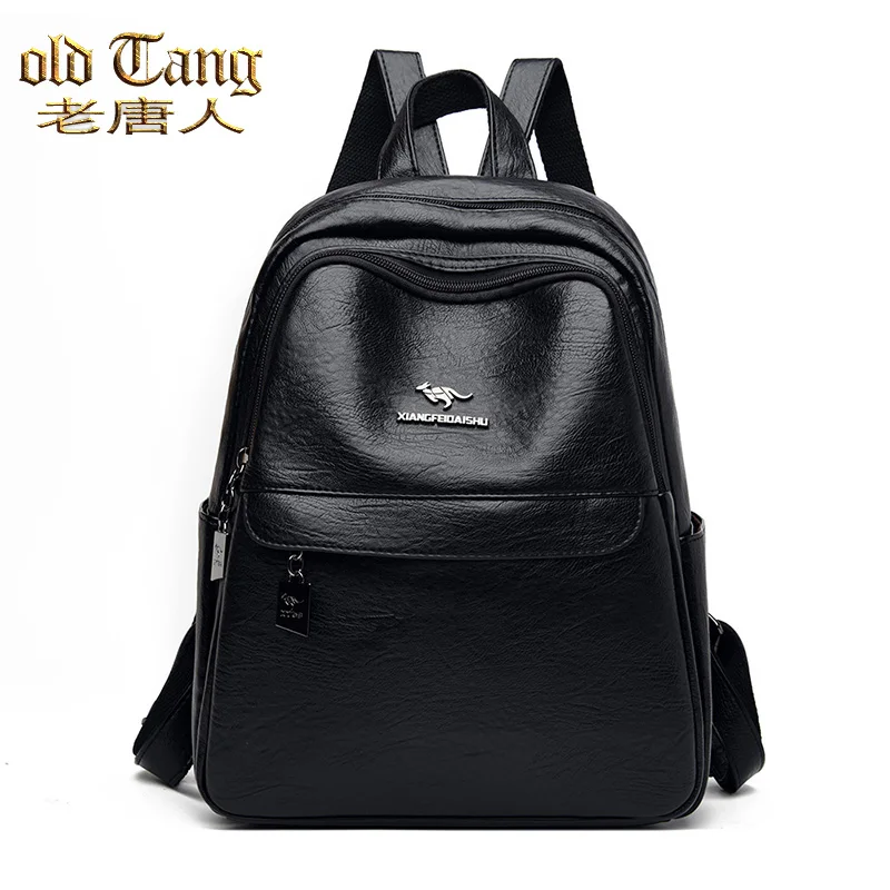 

OLD TANG Pu Leather High Capacity Quality Fashion Backpack 2020 Women New Satchel Travel School Rucksack Casual Concise Bookbag