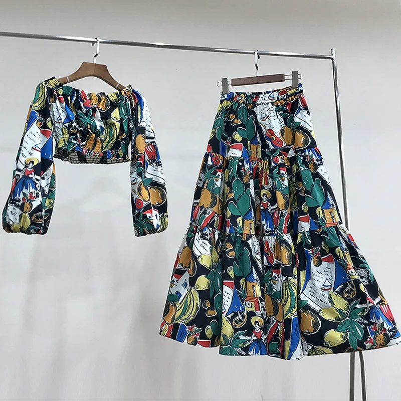 Blogger Style Two Piece Set Ladies Shirred Elastic Off the shoulder Short Blouses and Tops + High Waist Printed Long Skirts
Blogger Style Two Piece Set Ladies Shirred Elastic Off the shoulder Short Blouses and Tops + High Waist Printed Long Skirts