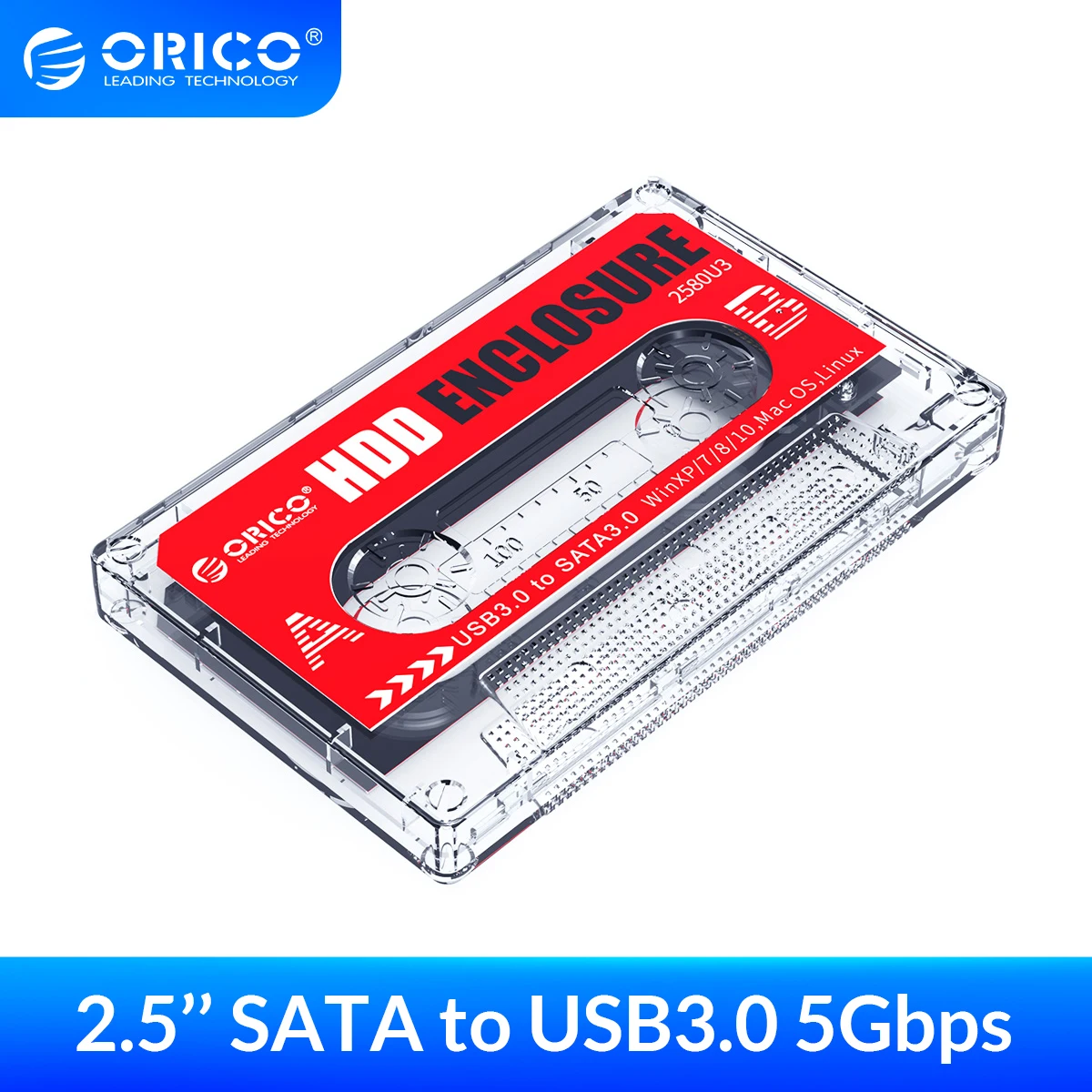 ORICO 2.5'' Transparent HDD Case SATA3.0 to USB3.0 External Hard Disk Drive 5Gbps SSD Enclosure Box UASP Cassette Tape Design
ORICO 2.5'' Transparent HDD Case SATA3.0 to USB3.0 External Hard Disk Drive 5Gbps SSD Enclosure Box UASP Cassette Tape Design