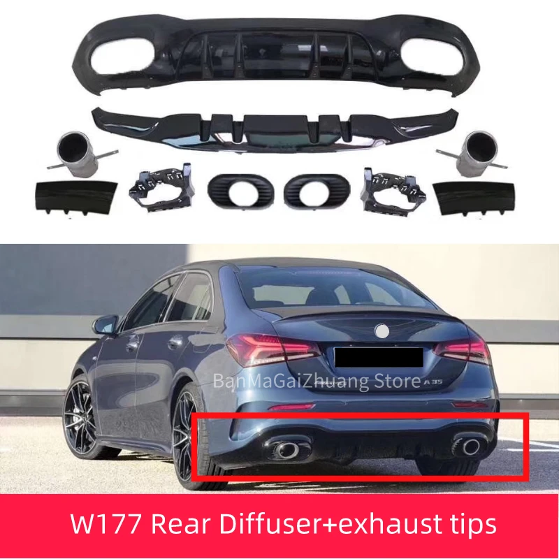 Rear Diffuser for W177 2019-2020 A Class sedan 4 Door A180 A200 A220 PP Rear Bumper Lip 4 outlet A35L style car styling
Rear Diffuser for W177 2019-2020 A Class sedan 4 Door A180 A200 A220 PP Rear Bumper Lip 4 outlet A35L style car styling