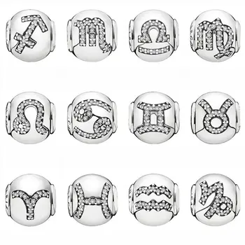 Twelve Constellations With Cubic Zirconia Beads Fit Pandora Essence COLLECTION Bracelet 925 Sterling Silver Charm Jewelry