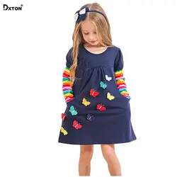 Платье для девочек Dxton, детское хлопковое платье с длинным рукавом, повседневное зимнее платье для девочек 2–8 лет, 2018