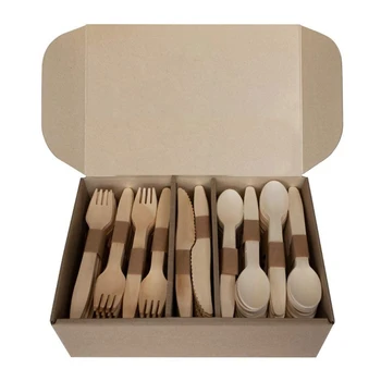 

Promotion! Disposable Wooden Cutlery Set, Biodegradable, Compostable Cutlery - 120 Wooden Forks,60 Wooden Knives, 120 Wooden Spo