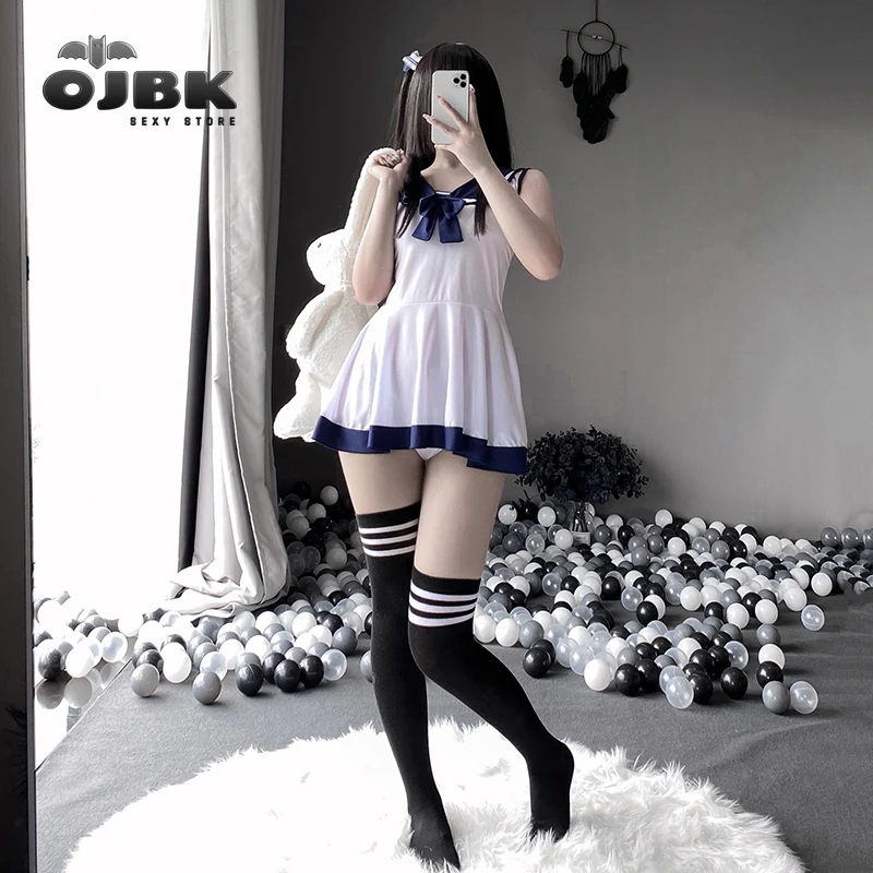 

OJBK Summer School Girl Cosplay Costumes Sleeveless Short Dress Sailor Outfit Kawaii Japaness Anime Style Mini Skirt With Bow