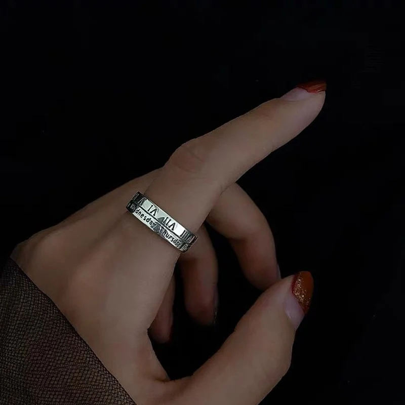 

Retro Silver Roman Numeral Ring for Women Man Lovers Fashion Engagement Wedding Rings Bague Resizable Couple Jewelry Accessories