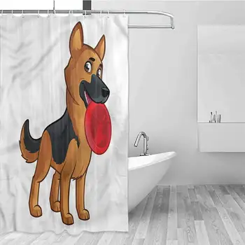 

GloriaJohnson German Shepherd Extra Long Shower Curtain Friendly Playful Tropical Shower Curtain