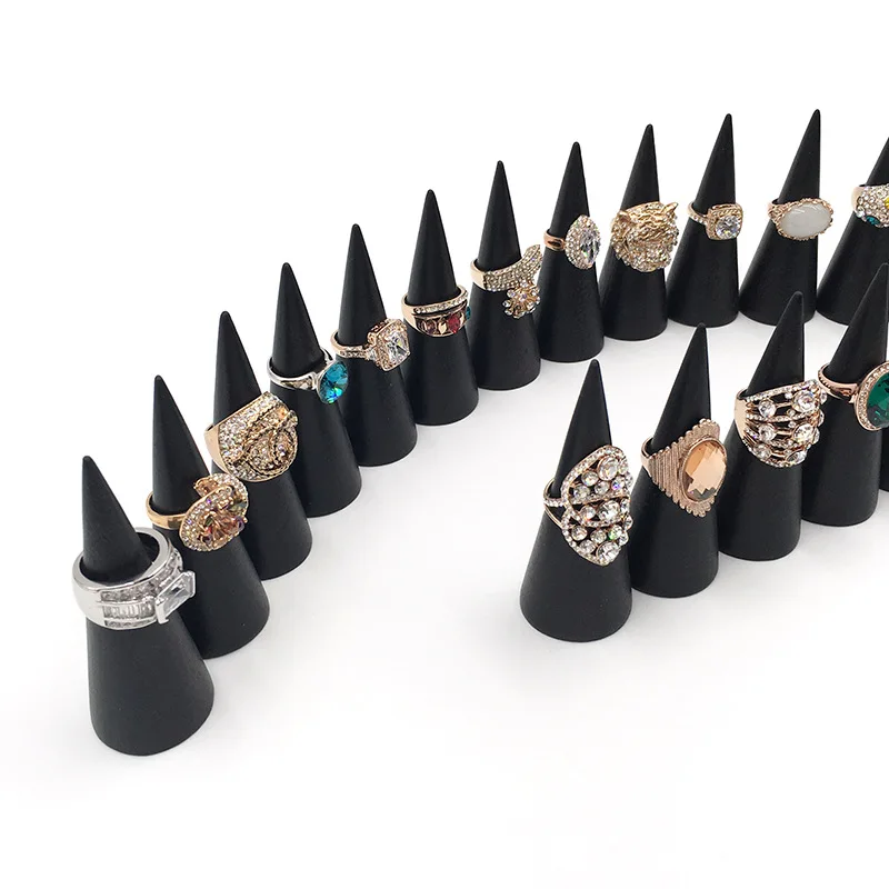 Vintage Schwarz Holz Ringhalter Display Kegelständer Fingerringständer OrganiDMZ