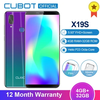 

Cubot X19S 4GB+32GB Helio P23 Octa-Core Dual Camera 16MP 5.93" 2160*1080 FHD+ Face ID 4000mAh 4G LTE Big Battery Smartphone