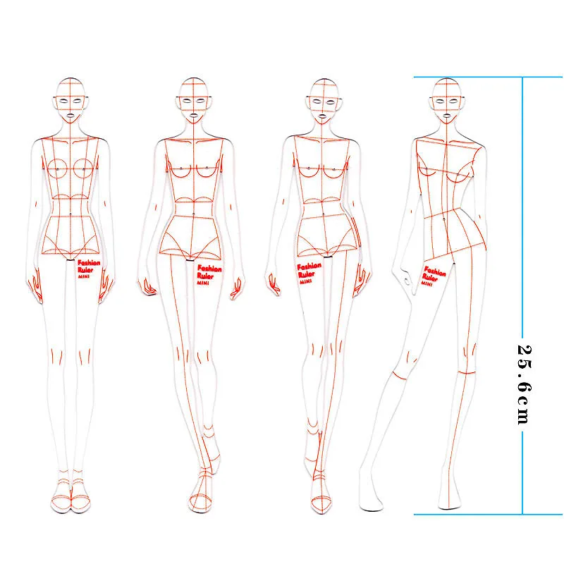 Fashion Ruler Line Drawing Human Dynamic Template for Cloth Rendering 25.6cm Woman Costume Designer Sewing | Канцтовары для офиса