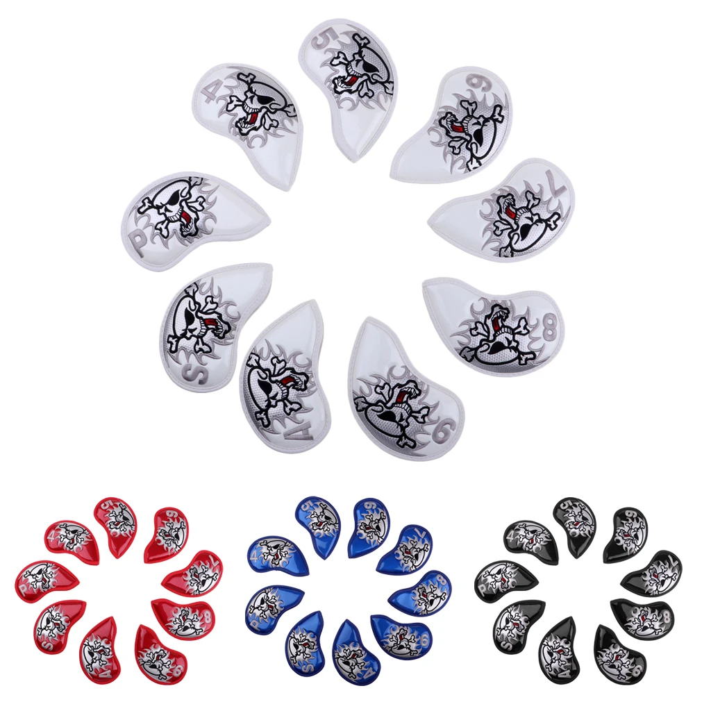 9 Pieces Universal Skull Golf Iron Head Cover Club Putter Headcover & Loop Tape Closure 9 Pieces Universal Skull Golf Iron Head Cover Club Putter Headcover & Loop Tape Closure